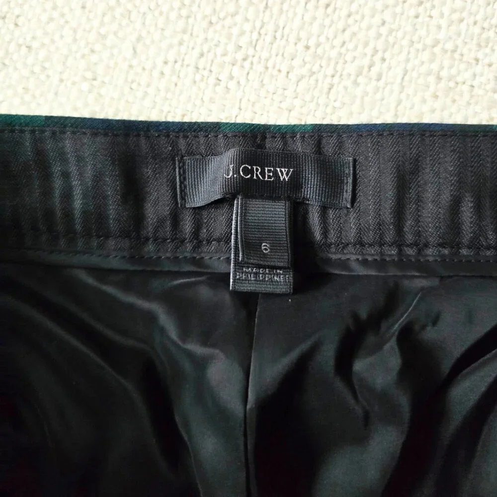 J.Crew Wool Tartan Plaid Pants Green Navy Tailored Trouser Preppy Size 6
